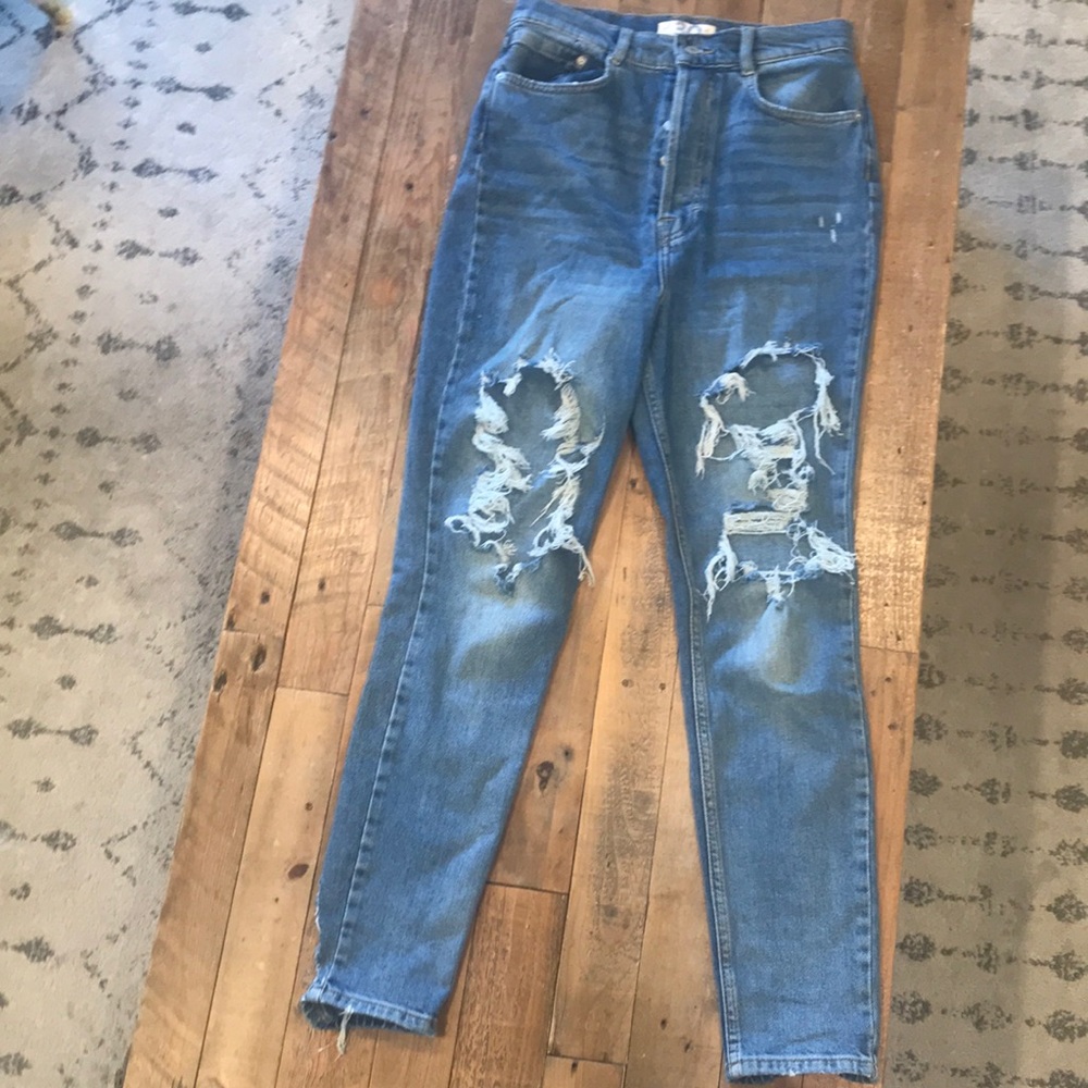 Free people ultra high waist jean with distressing